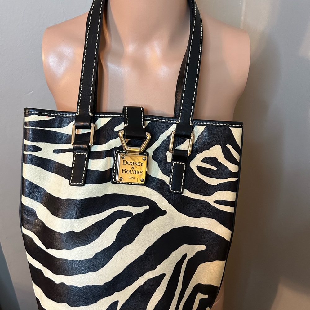 Dooney & Bourke Black and Cream Zebra Print Tote